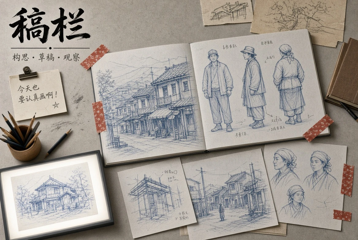 稿栏创作步骤